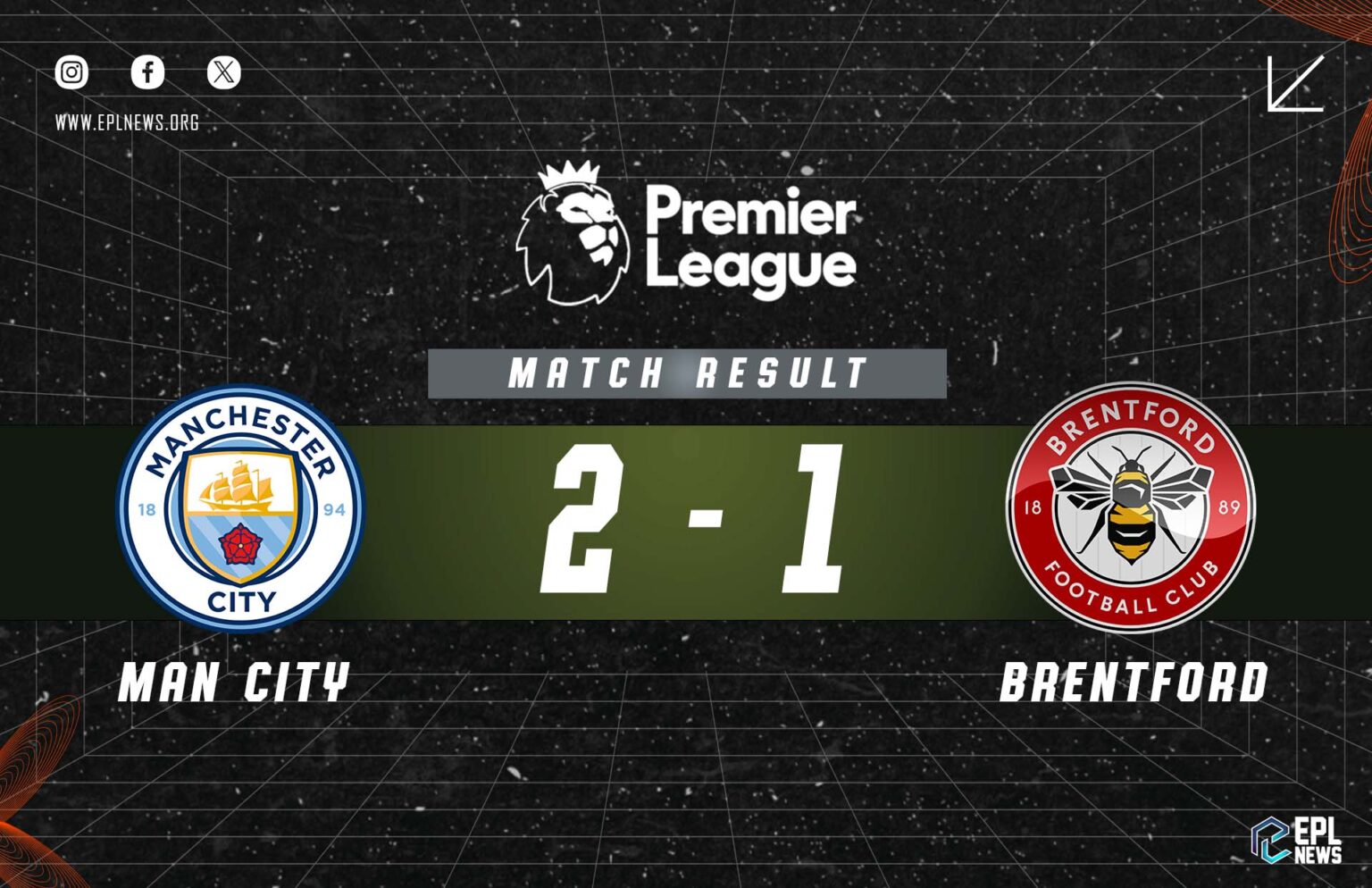 Laporan Pertandingan Manchester City vs Brentford 2-1