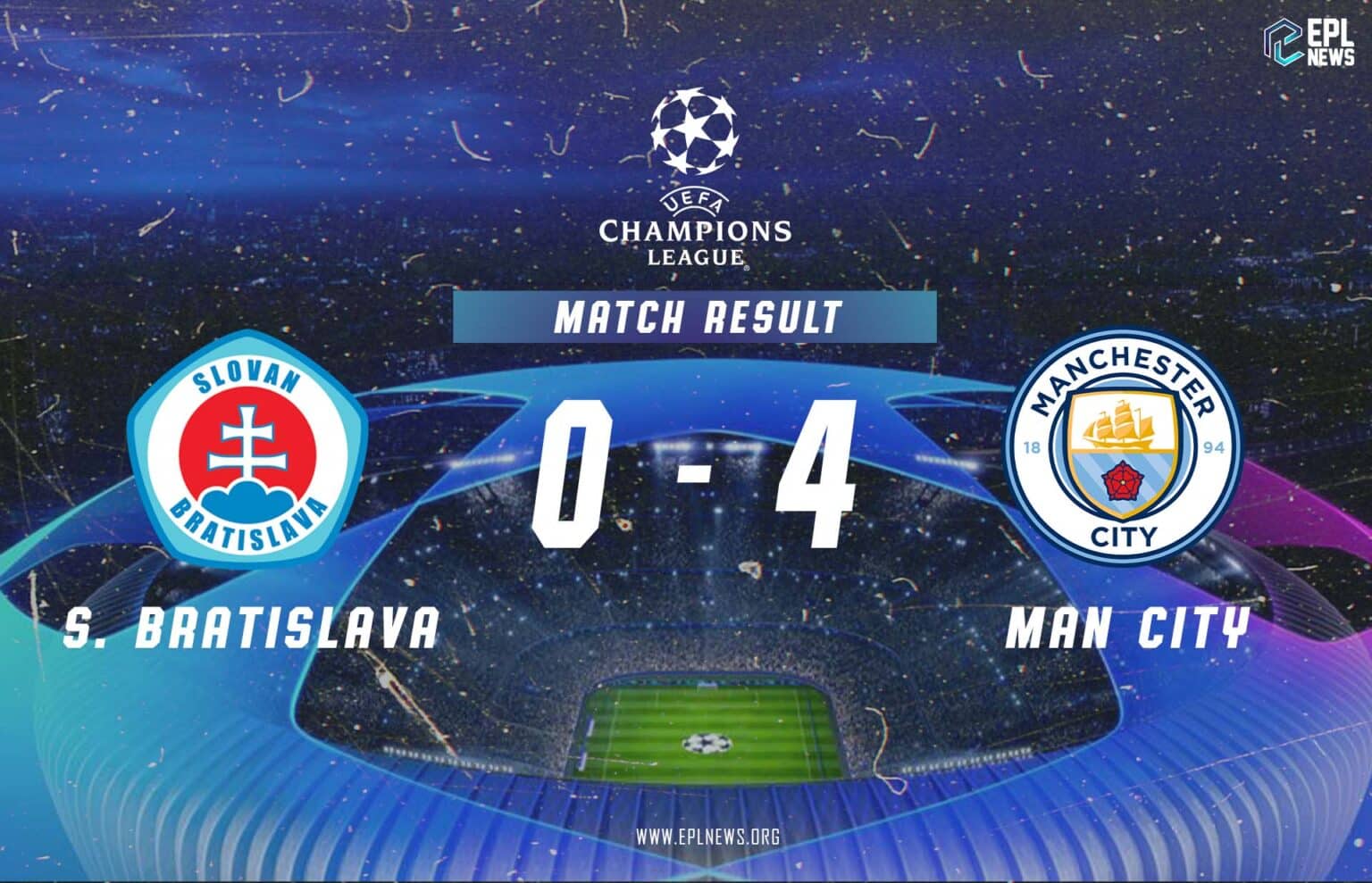 Laporan Pertandingan Slovan Bratislava vs Manchester City 0-4